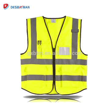 Logotipo personalizado Impressão Alta Visibilidade Colete de Segurança de Construção Reflexivo Amarelo Workwear Jacket Com Multi Bolsos Com Zíper